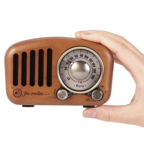 PRUNUS J-919 Retro-Classic Wood Format FM SD MP3 Bluetooth Transistor Radio, with Speaker, AUX function, 270o Circular Tuner and tune indicator.