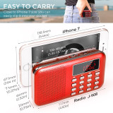 PRUNUS J-908 AM/FM/USB/TF MP3 Digital Radio Portable with Emergency flashlight. Small Pocket Radio with Rechargeable and Replaceable battery. Mini Fm Radio Support Stores stations automatically.