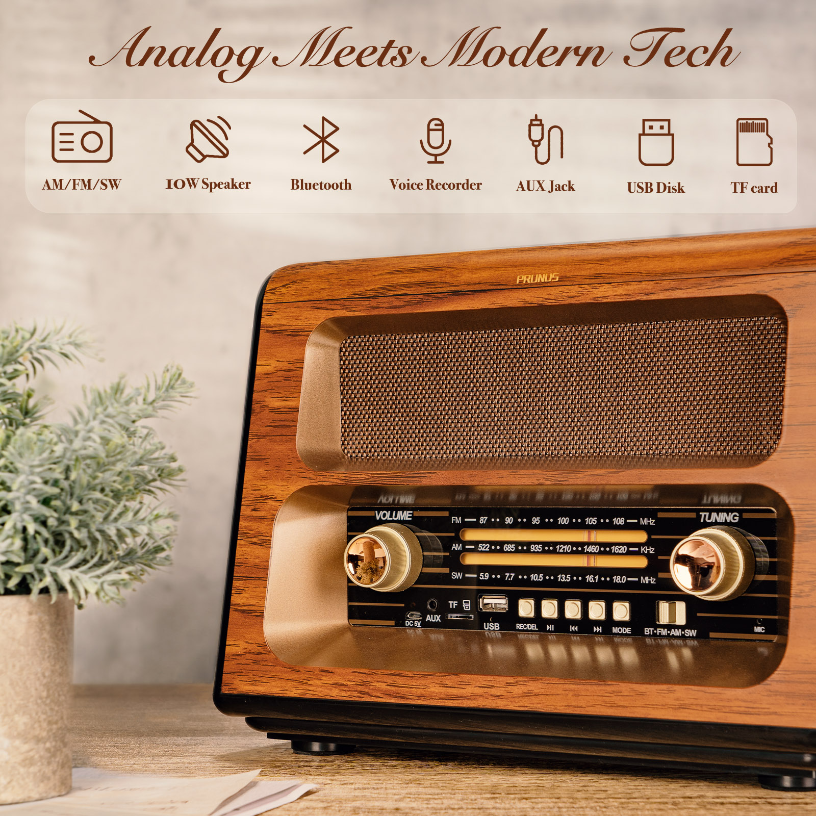 Portable Radio, Vintage Bluetooth Fm/am/(mw)/sw Radio, Classic Wooden  Design Retro Bluetooth Radio, Vintage Radio Set Support Tf Card/aux/usb/5w  Speak