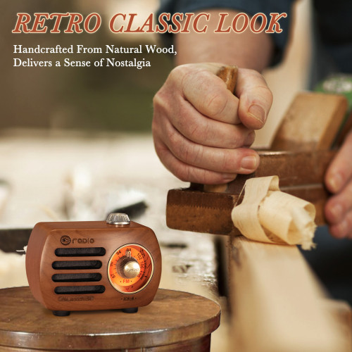 Portable Radio Retro, Wooden FM Radio Small, Transistor Radio Rechargeable with Vintage Style, Bluetooth Radio with High Sound Quality Bass Speaker, Support AUX by PRUNUS R-818 (cherry&walnut wood)