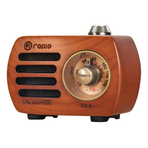 Portable Radio Retro, Wooden FM Radio Small, Transistor Radio Rechargeable with Vintage Style, Bluetooth Radio with High Sound Quality Bass Speaker, Support AUX by PRUNUS R-818 (cherry&walnut wood)