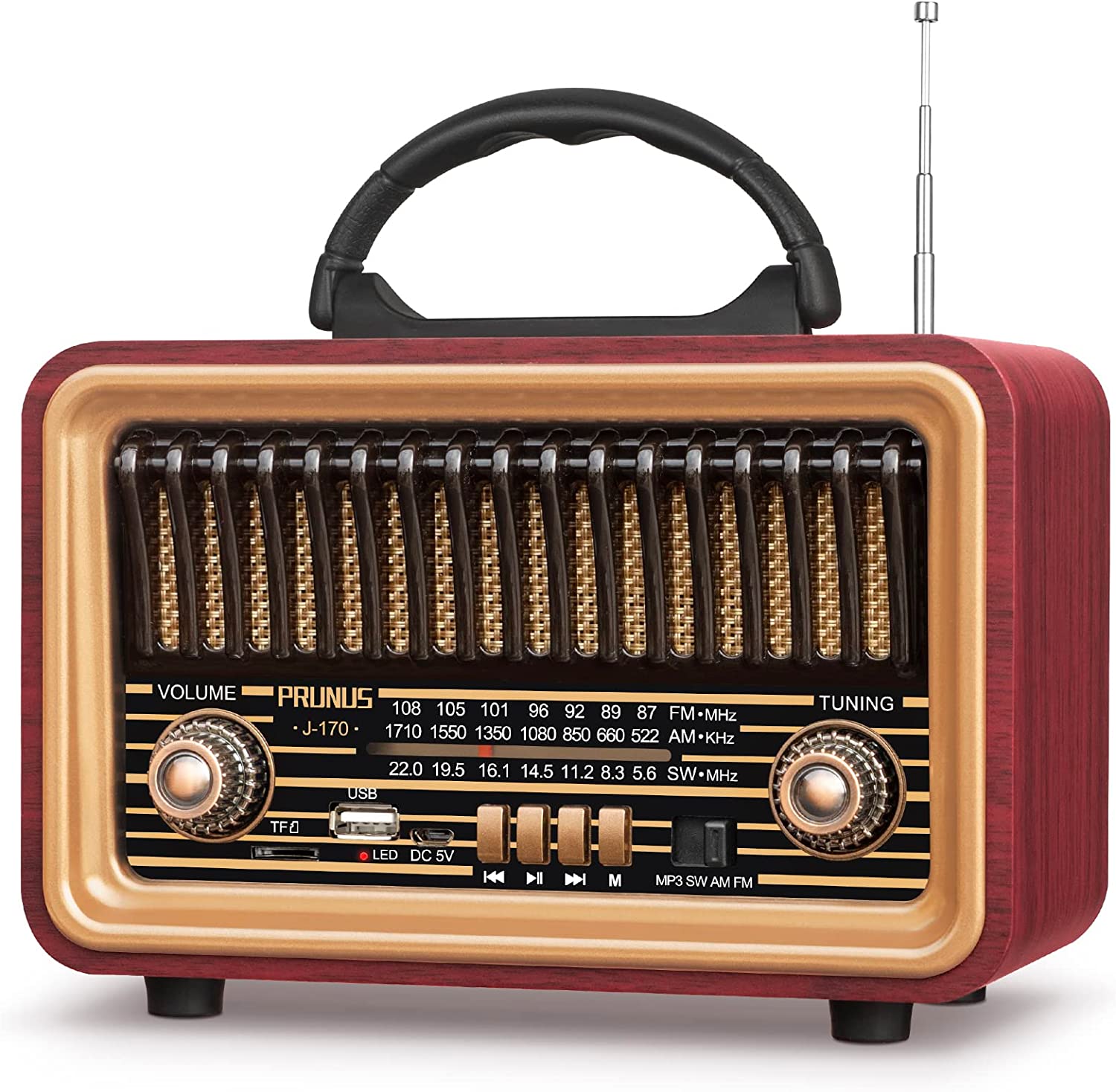 PRUNUS J-170 Portable Shortwave Retro Radio, AM FM Vintage Radio