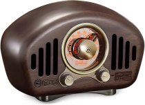 PRUNUS R-909 Vintage Radio Retro Bluetooth Speaker,Walnut Wooden AM FM Radio with Best Reception,Old Fashioned Style,Bluetooth 5.1, 3600mAh Battery,16W Dual Speaker,TF Card,AUX in for Music Lover,Gift,Home