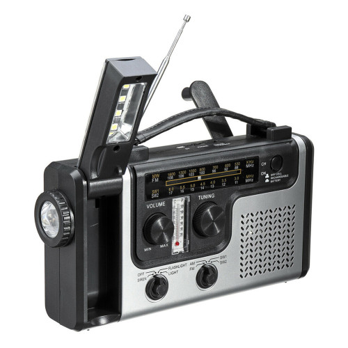 PRUNUS J-414 Portable Multifunctional Radio Hand Crank Solar Crank Dynamo Powered AM/FM/SW1 Weather Radio with Flashlight LED Reading Light