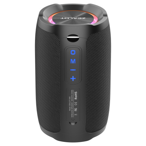 ZEALOT-S49 Portable Speaker, 20W Bluetooth Speaker, Wireless, Outdoor Speaker Waterproof IP67, Dual Pairing, Stereo Sound, BT5.2, RGB Light, USB, TF, Speaker for Home, Outdoor, Beach-Black