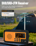 PRUNUS J-367 Portable Radio DAB/DAB+/FM, Digital Radio Alarm Clock with 5000mAh Battery, Wind Up Radio Bluetooth with Flashlight/Reading Light/SOS Alarm for Outdoor, Blackout and Emergency