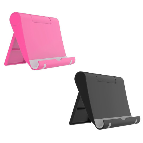 2 Pieces Cell Phone Stand Angle Adjustable Foldable Phone Holder Desktop Smartphone Support for Most Phones and Tablets (Black+Pink)