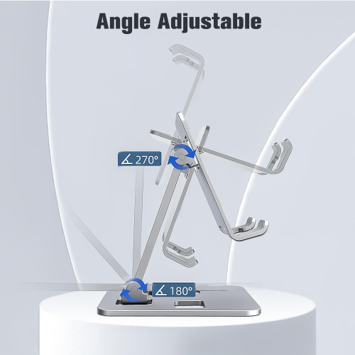 PRUNUS A-103 Cell Phone Stand Aluminium Alloy Angle Adjustable Foldable Smartphone Holder for Phones and Mini Tablets - Silver