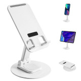 PRNUS A-104 Cell Phone Stand Height Angle Adjustable Phone Holder 360°Rotatable Foldable Desktop for iPhone, Samsung Galaxy, Google Pixel - White