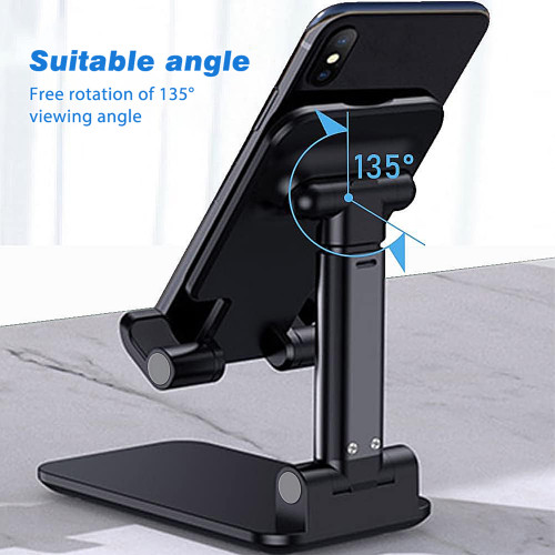Black Phone Holder Height Angle Adjustable Foldable Cell Phone Stand Desktop Widely Compatible for iPhone, Samsung Galaxy, Google Pixel