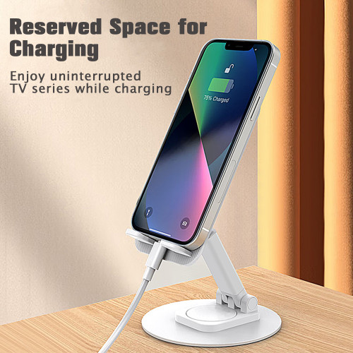 PRNUS A-104 Cell Phone Stand Height Angle Adjustable Phone Holder 360°Rotatable Foldable Desktop for iPhone, Samsung Galaxy, Google Pixel - White