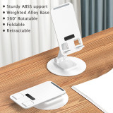 PRNUS A-104 Cell Phone Stand Height Angle Adjustable Phone Holder 360°Rotatable Foldable Desktop for iPhone, Samsung Galaxy, Google Pixel - White