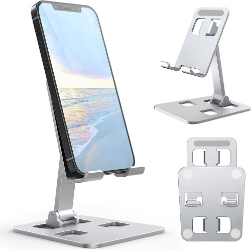 PRUNUS A-103 Cell Phone Stand Aluminium Alloy Angle Adjustable Foldable Smartphone Holder for Phones and Mini Tablets - Silver
