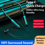 PRUNUS Bluetooth Neckband Earbuds V5.3 Waterproof Wireless Stereo Headphones with Deep Bass Magnetic Suction In-Ear Earphones Battery Level Display 6 EQ Sound Effects Support TF Card 25-Hour Playtime