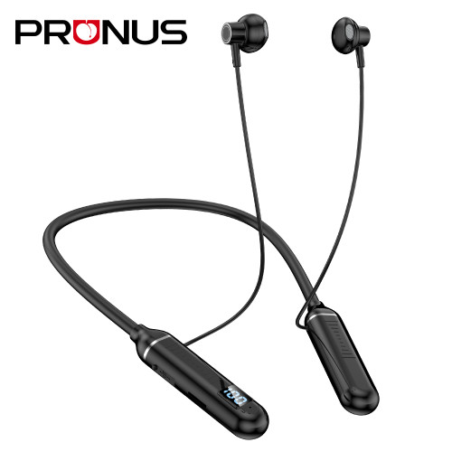 PRUNUS Bluetooth Neckband Earbuds V5.3 Waterproof Wireless Stereo Headphones with Deep Bass Magnetic Suction In-Ear Earphones Battery Level Display 6 EQ Sound Effects Support TF Card 25-Hour Playtime