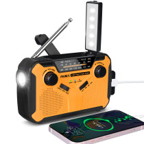PRUNUS Emergency NOAA Weather Radio 5 Way Powered: Solor/Hand Crank/USB/AA Batteries/Rechargeable Batteries, LED Flashlight and Reading Lamp, AM FM, 3000mAh Power Bank Cellphone Charger, J-369 （Ship to US）