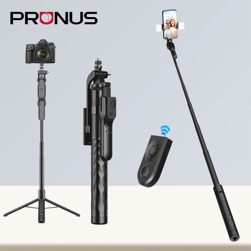 PRUNUS K28 170cm Super Long Selfie Stick Tripod with Detachable Bluetooth Remote Shutter Extendable Selfie Tripod for TikTok Vlogging Live Streaming Group Shooting