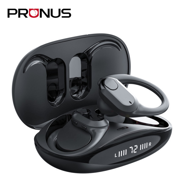 PRUNUS R500 V5.3 Bluetooth Earbuds with Built-in Mic True Wireless Stereo Headphones In-Ear with Earhooks and LED Digital Display for Workout Cycling
