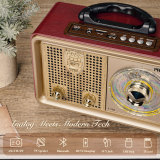 EU-PRUNUS J-110 AM/FM/SW retro radio with Bluetooth, nostalgic radio with 3 power supply options, wooden-look housing, 5W loudspeaker with improved bass, supports USB/TF/AUX. Yellow LED
