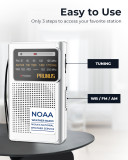 PRUNUS J-161 NOAA Weather Radio, AM FM Radio Battery Operated by 2 AA Transistor Radio with Best Reception,Stereo Earphone Jack, for Emergency,Hurricane,Running, Walking,Home (Silver)