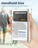 PRUNUS J-161 NOAA Weather Radio, AM FM Radio Battery Operated by 2 AA Transistor Radio with Best Reception,Stereo Earphone Jack, for Emergency,Hurricane,Running, Walking,Home (Silver)