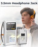 PRUNUS J-161 NOAA Weather Radio, AM FM Radio Battery Operated by 2 AA Transistor Radio with Best Reception,Stereo Earphone Jack, for Emergency,Hurricane,Running, Walking,Home (Silver)