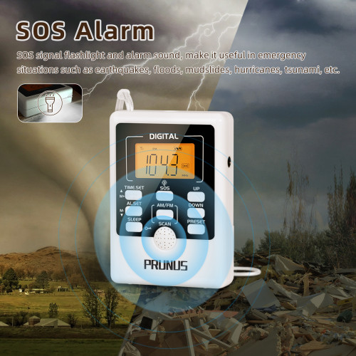 PRUNUS J-157 Personal Walkman Radio AM FM, Pocket Mini Radio Battery Operated Radio with Digital Tuning LCD Display, Flashlight,SOS Alarm, Sleep Timer, for Walking and Jogging