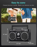 PRUNUS J-750 AM FM Radio Portable with Bluetooth Speaker, USB TF Card Playing, Solar/USB-C Rechargeable Radio, Double Speaker, Colorful Light, Transistor Radio, Radios Portable AM FM, Bluetooth Radio