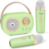 PRUNUS Mini Karaoke Machine with 2 Wireless Mics for Kids,Portable Bluetooth Speaker Toys for Girls Boys,Stereo Sound Enhanced Bass for Home Party Wedding Birthday