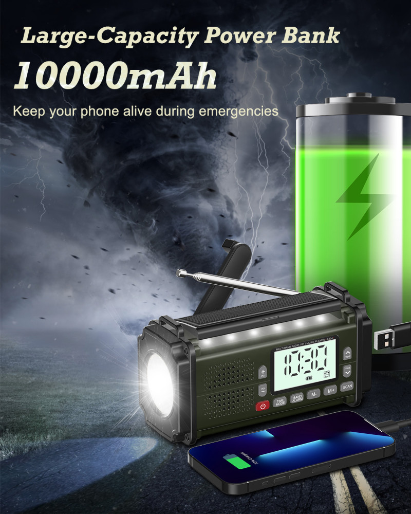 Radio Emergenza Esky 10000mAh - Manovella, Solare, USB, AM/FM/NOAA, Torcia, Power Bank - Foto 3