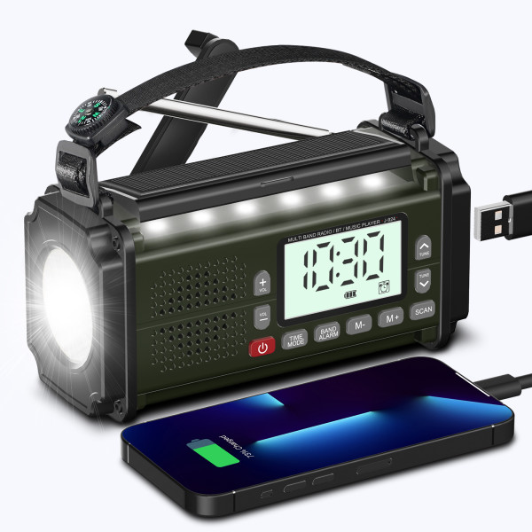 US PRUNUS J-924 10000mAh Hand Crank Radio, Emergency Radio Solar, AM/FM/SW NOAA Weather Radio, AAA Batteries Powered Radio, USB Charging, Torch& LED Reading Light, SOS Alarm, Power Bank, Compass for Camping (ONLY Ship To US)
