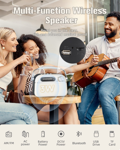 PRUNUS J-130 Small Retro Vintage Radio Bluetooth, Portable Radio AM FM Transistor with AC Power,Battery Operated Radio/Rechargeable Radio, Support TF Card/USB Playing for Home/Outdoor/Gift