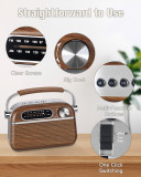 PRUNUS J-130 Small Retro Vintage Radio Bluetooth, Portable Radio AM FM Transistor with AC Power,Battery Operated Radio/Rechargeable Radio, Support TF Card/USB Playing for Home/Outdoor/Gift
