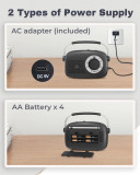 PRUNUS AM FM Radio Portable, AA Battery Operated Radio and USB-C Powered, Clear and Loud Speaker, Earphone Jack, Transistor Radio with Best Reception, Luminous dial, Big knob, Small Radio J-112