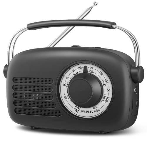 PRUNUS AM FM Radio Portable, AA Battery Operated Radio and USB-C Powered, Clear and Loud Speaker, Earphone Jack, Transistor Radio with Best Reception, Luminous dial, Big knob, Small Radio J-112