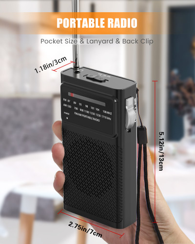 SEANCHEER 169 Mini Portable Radio Battery Operated, Small Pocket Transistor Radio Support AM/FM with Tuning Light, Personal Simple Radio for Elderly with Speaker