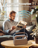 【2024 Newest】 PRUNUS J-130 Small Retro Vintage Radio Bluetooth, Portable Radio AM FM Transistor with AC Power,Battery Operated Radio, Support TF Card/USB Playing for Home/Outdoor/Gift