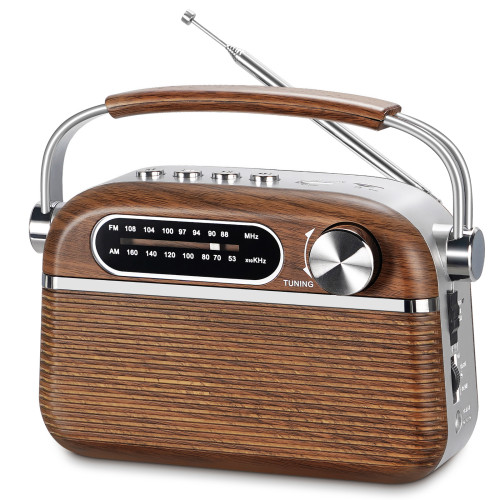 【2024 Newest】 PRUNUS J-130 Small Retro Vintage Radio Bluetooth, Portable Radio AM FM Transistor with AC Power,Battery Operated Radio, Support TF Card/USB Playing for Home/Outdoor/Gift