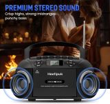 Heetipuk CD Player Boombox Cassette Player with Bluetooth,AM/FM Radio, Stereo Sound, AUX/USB Drive,Tape Recording,AC and C Battery Powered,Headphone Jack,LCD Display for Home,Gift