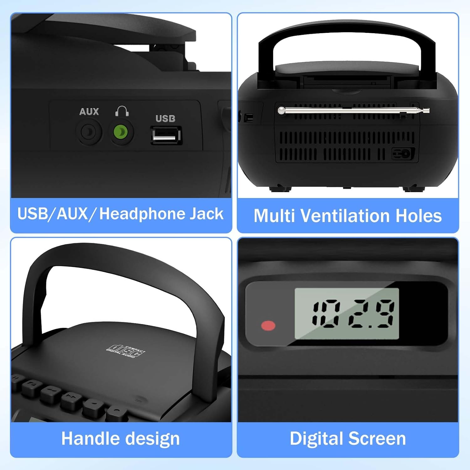 CDカーデッキ　（AM/FM/CD/AUX/USB/Bluetooth） Heetipuk CD Player Boombox Cassette Player with Bluetooth,AM