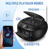 Heetipuk CD Player Boombox Cassette Player with Bluetooth,AM/FM Radio, Stereo Sound, AUX/USB Drive,Tape Recording,AC and C Battery Powered,Headphone Jack,LCD Display for Home,Gift