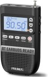 Newest PRUNUS J-618 Portable Radio AM FM to Bluetooth Earphone, as Bluetooth Speaker, 2000mah Rechargeable Radio, Preset, TF Card Shuffle Play, Headphone Jack, Sleep Timer, Walkman Radio, Digital Radio