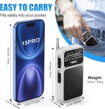 PRUNUS J-555 Portable Radio AM FM Battery Operated/USB-C Charging, Pocket Radio, Transistor Radio with Excellent Reception, Back Clip, Headphone Jack and Clear Speaker, Mini Radio with Flashlight
