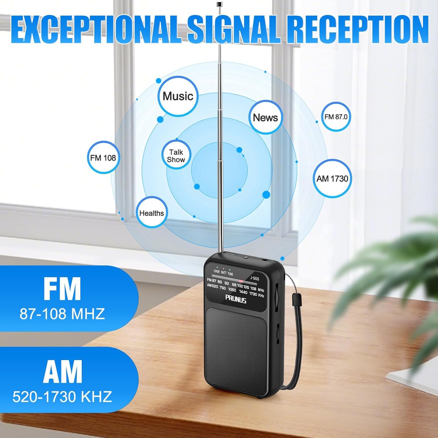 PRUNUS J-555 Portable Radio AM FM Battery Operated/USB-C Charging ...