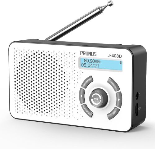PRUNUS J-408 DAB Radio Portable, DAB Plus Digital Radio with Bluetooth, 2000mAh Rechargeable Battery Powered FM Radio, Battery Radio, 40 Presets Stations, Dual Alarms Clock, Sleep Timer,Headphone Jack