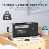 PRUNUS J-360 Cassette Tape Player Boombox with Bluetooth, Tape Recording, AM FM Portable Radio,Solar/Battery Operated Radio/Rechargeable,AUX/TF/USB Drive,Flashlight,Headphone Jack,Gift Cassette Player