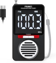 PRUNUS Portable Radio AM FM SW with Bluetooth, as Bluetooth Speaker, Alarm Clock/12/24 Time, Large LCD Screen, TF Card Shuffle Play, Stereo Earphone Jack,Walkman Digital Radio 155 for for Jogging
