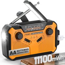 2025 Upgraded PRUNUS J-369 11100mWh Emergency Weather Radio, AA Batteries/Hand Crank/Solar/USB Charging, NOAA/AM/FM, LED Flashlight and Reading Lamp,SOS Alarm & Flashlight