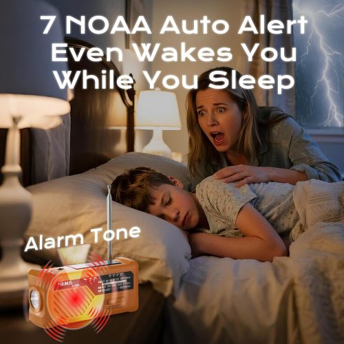 PRUNUS J-366 Emergency Radio- NOAA Weather Alert & AM/FM, 3-in-1 Charging Cables, 5-Way Power (AAA Battery/Hand Crank/Solar/USB-C/7400mWh), SOS Alarm, Flashlight, Compact for Bag, NOAA Weather Radio