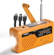 PRUNUS J-366 Emergency Radio- NOAA Weather Alert & AM/FM, 3-in-1 Charging Cables, 5-Way Power (AAA Battery/Hand Crank/Solar/USB-C/7400mWh), SOS Alarm, Flashlight, Compact for Bag, NOAA Weather Radio